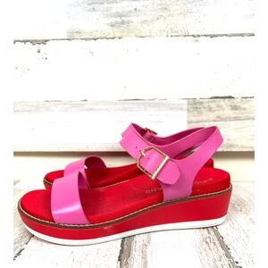 Cole Haan Women 7.5 Red Pink Original Grand Slip-On Buckle Flatform Wedge Sandal